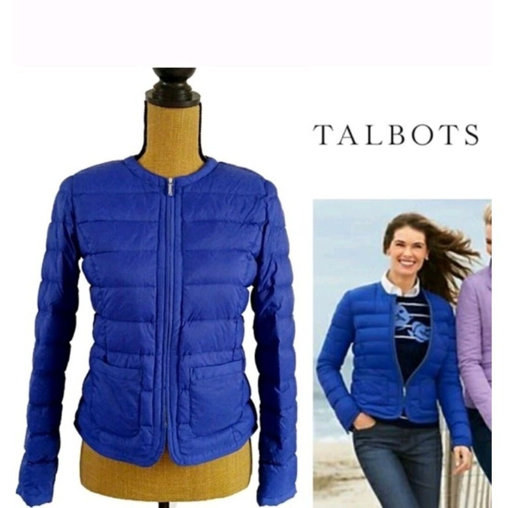 Talbots Blue Down Filled Puffer Jacket Sz‎ Medium Jewel Toned